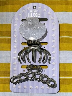Capelli Luxe Metal Hair Clip Set - Clear Pearl Shell & Silver Tones